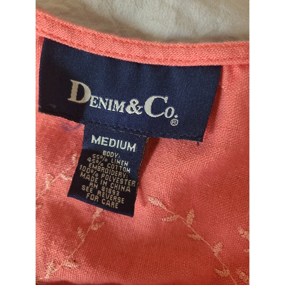 Denim & Co. Coral Linen Blend Embroidery Midi Dress Modest Women SZ M casual - Picture 6 of 12